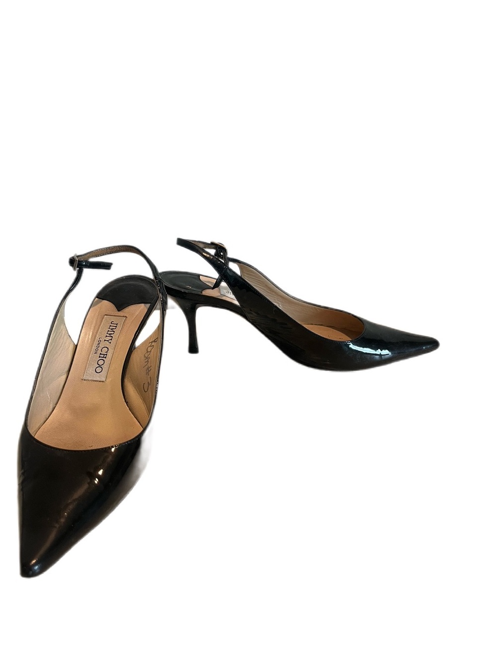 Jimmy Choo Black Patent Leather Pointed Slingback Pumps size 38 1/2 = US 8